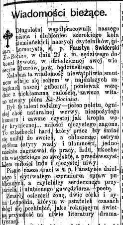 nekrolog Faustyna Świderskiego, Gazeta Kielecka 1885, nr 78, cz.1.jpg