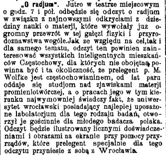 Wolfke, zapowiedź odczytu, G.Cz. 81, 1908 r..jpg