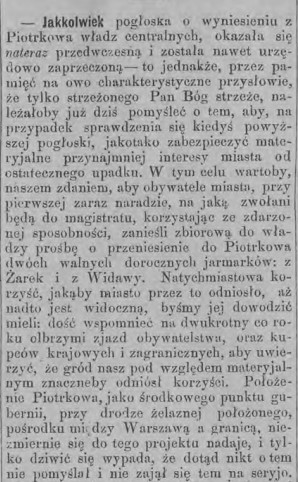 przeniesienie jarmarku z Żarek do Piotrkowa, Tydz. Piotr. 48, 1881 r., cz.1.jpg