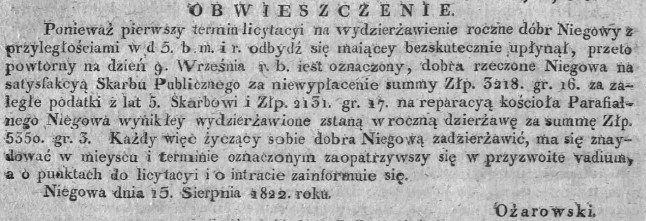 folwark Niegowa, przetarg na dzierżawę, Dz.U.W.K. 35, 1822 r..jpg