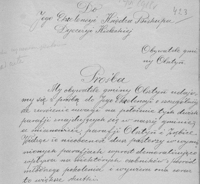 list obywateli gminy Olsztyn do biskupa kieleckiego 1918 r., cz.1.jpg