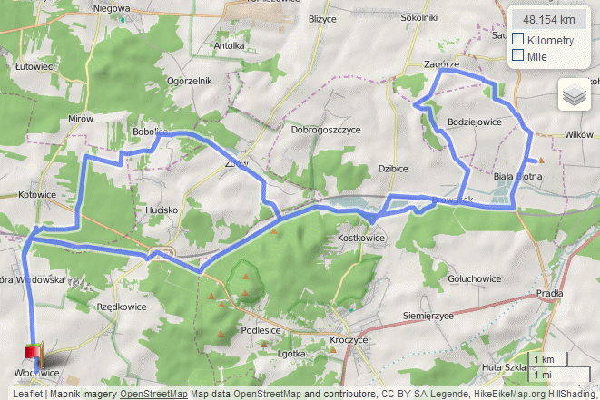 Mapa wycieczki obrzeami Rowu Biaki Zdowskiej