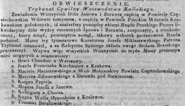 Wierzyciele Janowa i Żurawia, Dz.U.W.K. 30, 1822 r., cz.1.jpg